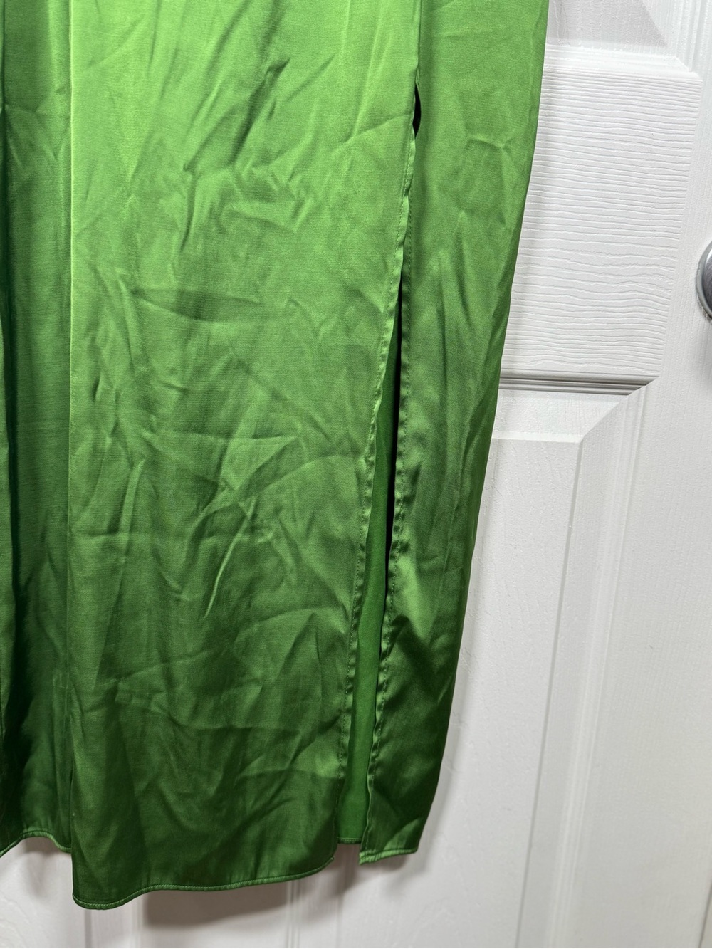 Abercrombie & Fitch Green Satin Slip Midi Dress Sweetheart Slit XS - Picture 5 of 9